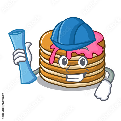 Architect pancake with strawberry character cartoon