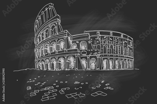 Vector sketch of The Coliseum or Flavian Amphitheatre, Rome, Italy.