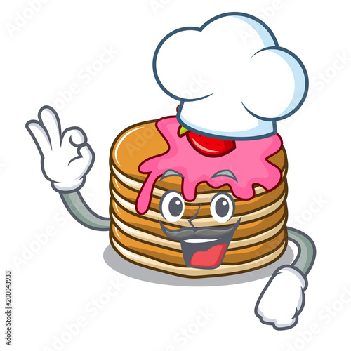 Chef pancake with strawberry character cartoon
