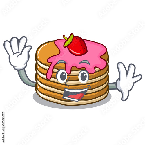 Waving pancake with strawberry character cartoon