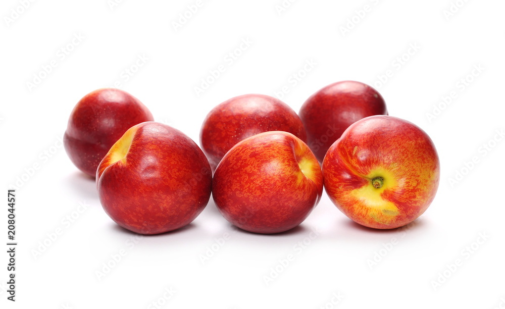 Ripe peaches isolated on white background, top view Ripe peaches isolated on white background, top view