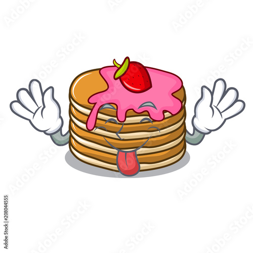 Tongue out pancake with strawberry mascot cartoon