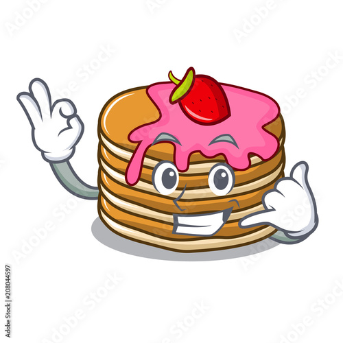 Call me pancake with strawberry mascot cartoon