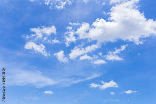 Blue sky with white clouds, rain clouds on sunny summer or spring day for background design.