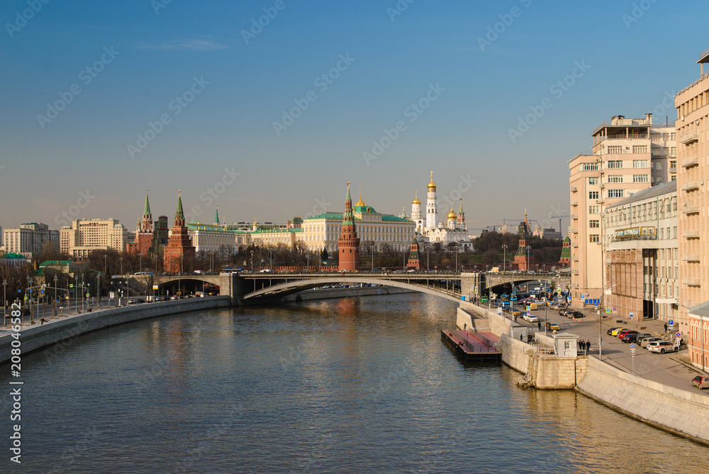 View of the Moscow Kremlin and Bolshoy Kamenny Bridge. Moscow. Russia