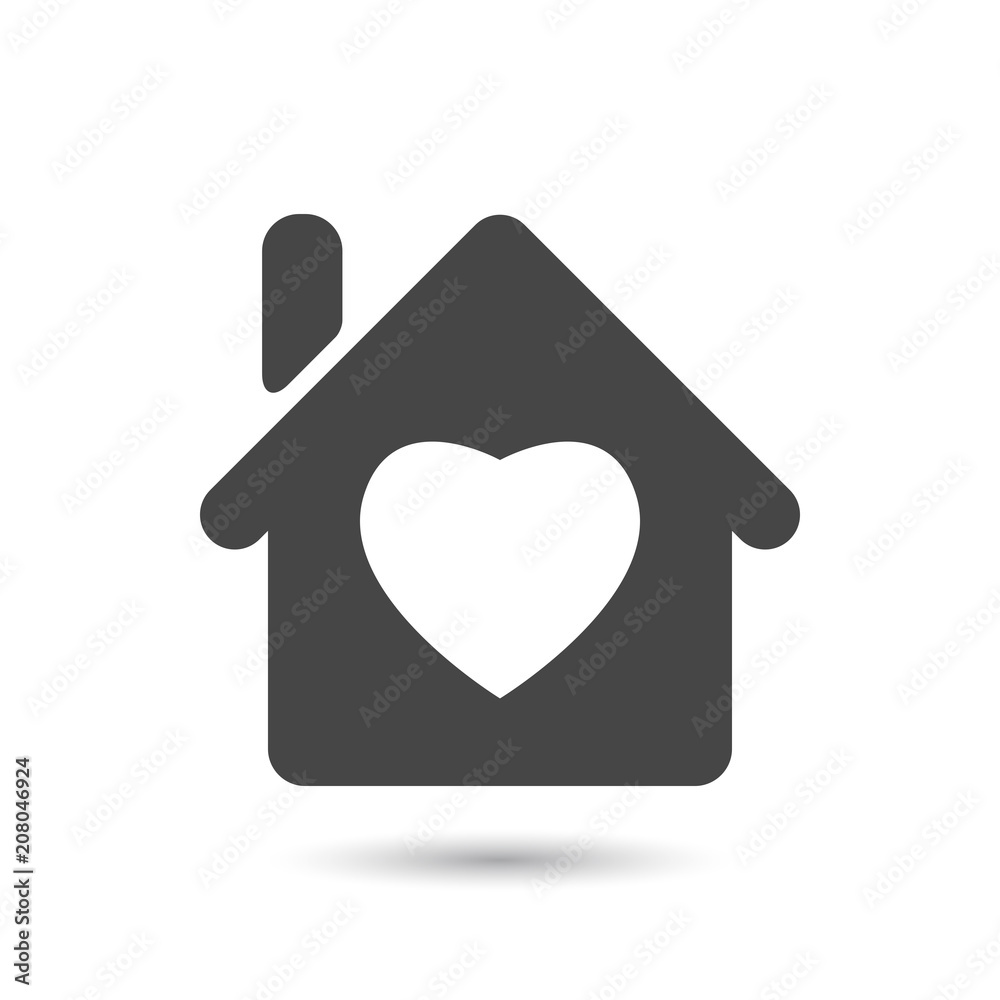 flat house with heart icon on white background