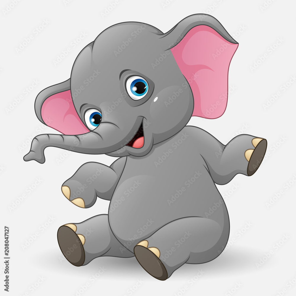 Cute baby elephant sitting isolated on white background Stock Vector ...