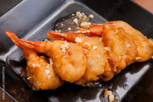 Fried shrimp and sauce, Thai style. photo