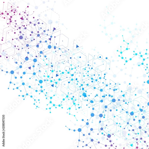 Structure molecule and communication. Dna, atom, neurons. Abstract polygonal structure with connecting dots and lines. Medical, technology, chemistry, science background. Vector illustration.
