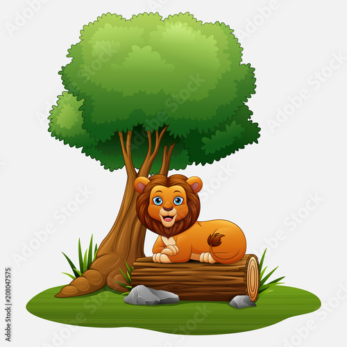 Fototapeta Naklejka Na Ścianę i Meble -  Cartoon lion sitting under the tree