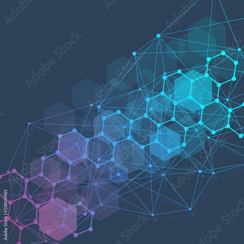 Modern futuristic background of the scientific hexagonal pattern. Virtual abstract background with particle, molecule structure for medical, technology, chemistry, science. Social network vector.