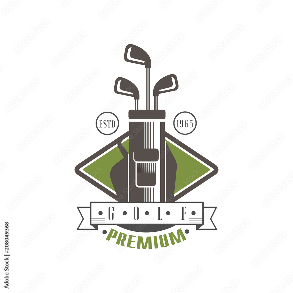 Golf premium logo established 1965, retro label for golf championship, sport club, business card
