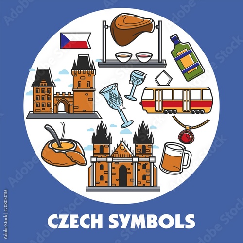 Czech Republic travel symbols and vector landmarks