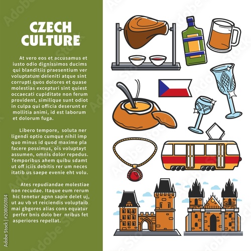 Czech culture symbols and vector Prague landmarks