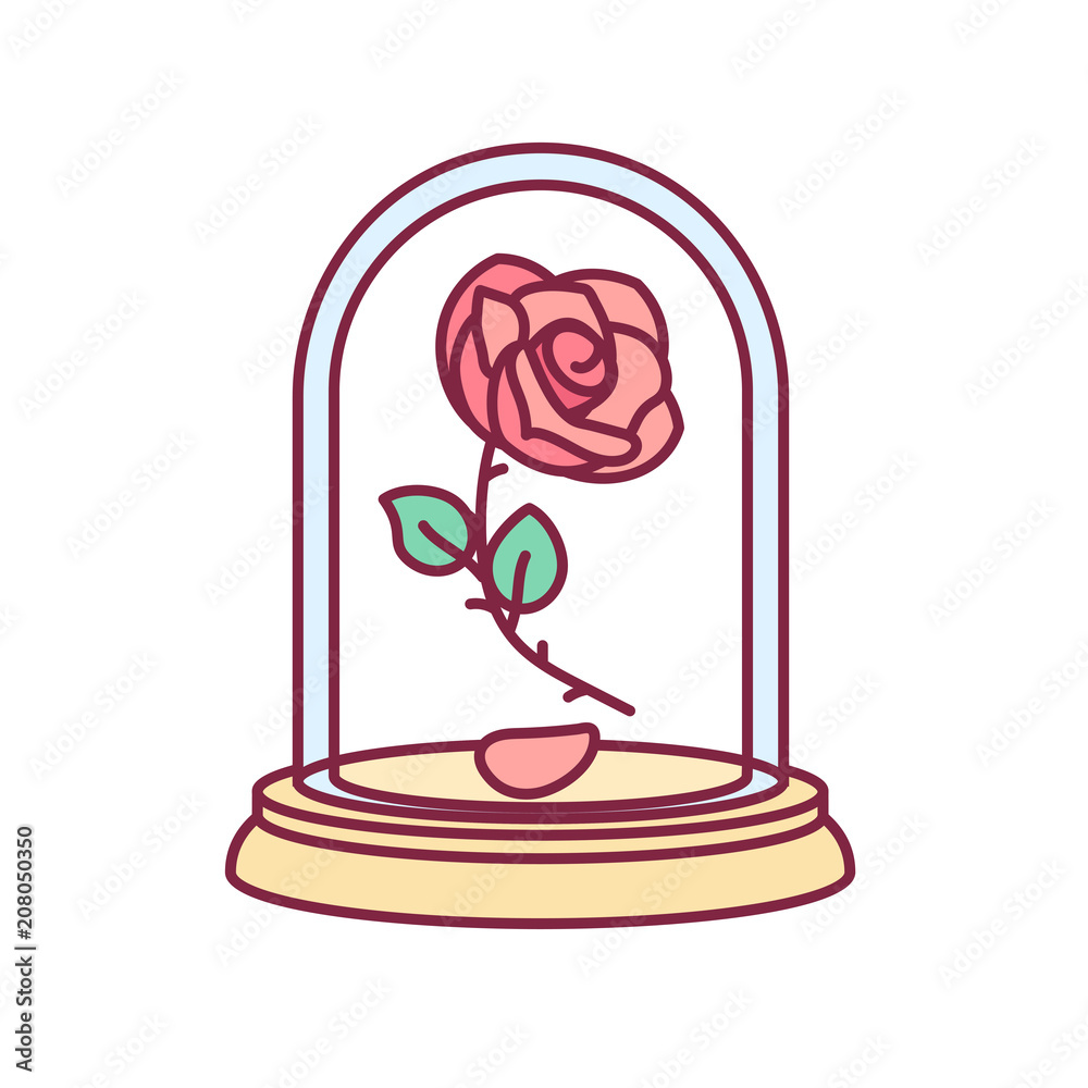 vector Beauty and Beast. Rose in glass dome, flask Stock Vector | Adobe  Stock