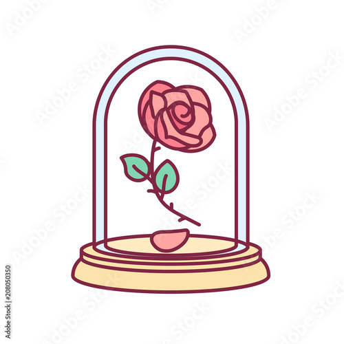 

vector Beauty and Beast. Rose in glass dome, flask