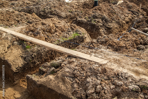 angle of the trench dug by hand under the Foundation or for laying drainage and lines drawn from a rope for evenness