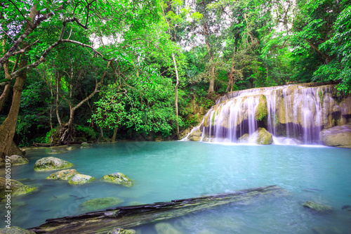 Waterfall in forest at Erawan waterfall National Park  Kanchanaburi  Thailand