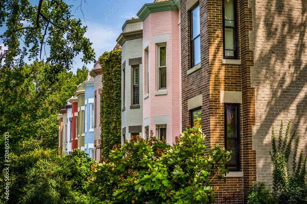 Row homes in the City with Colorful Brick