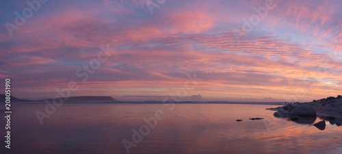 Beautiful panoramic view of a lagoon and beach at sunset in South Africa 