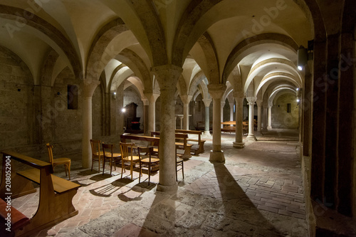 Tourist view of Rieti  in Lazio  Italy. The crypt of St. Mary Cathedral