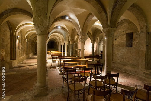 Tourist view of Rieti, in Lazio, Italy. The crypt of St. Mary Cathedral