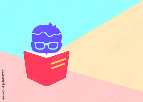 Flat modern pastel colored art design graphic image concept of book reader icon with shadow on pink and blue background