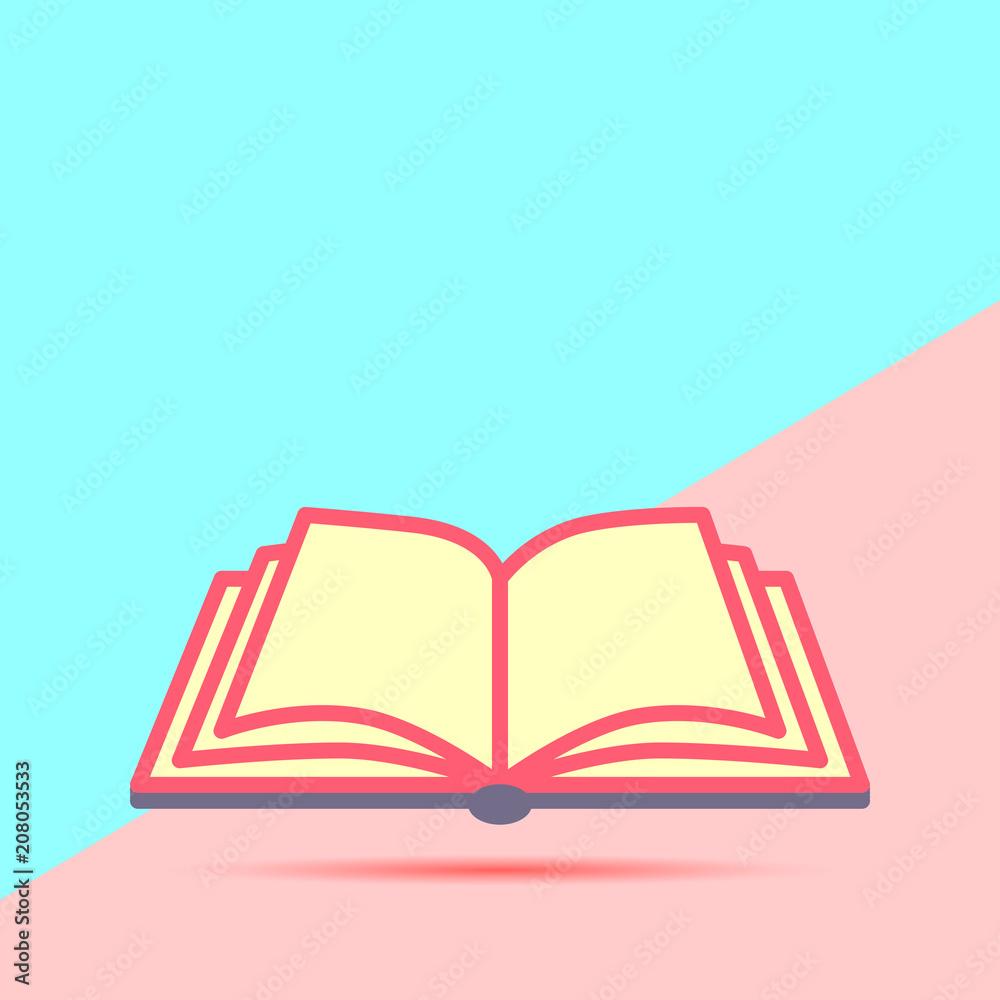 flat lay modern pastel colored open book icon with shadow on blue and pink background flat lay modern pastel colored open book icon with shadow on blue and pink background
