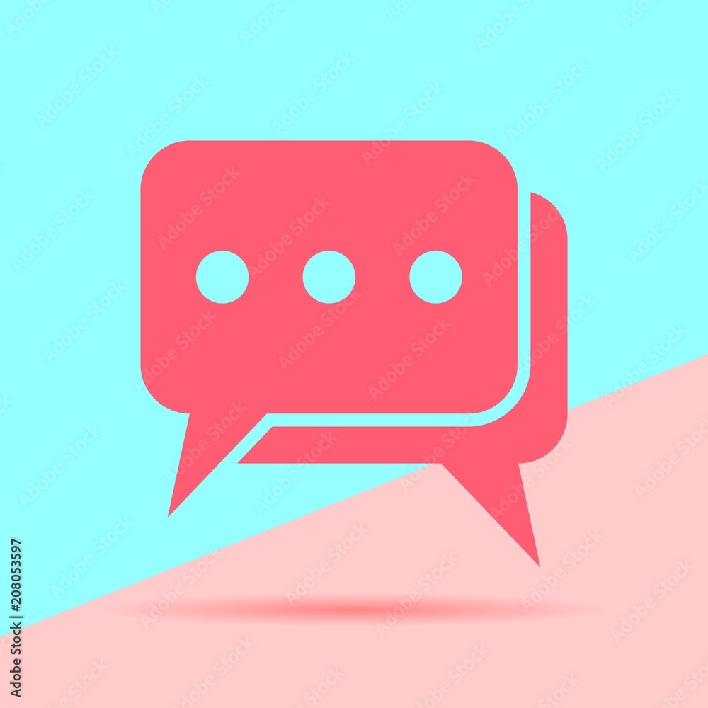 flat modern red gossip icon with shadow on blue and pink pastel colored background flat modern red gossip icon with shadow on blue and pink pastel colored background