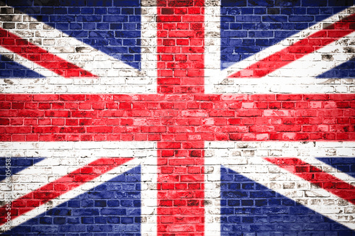 United Kingdom (UK) flag painted on a brick wall. Concept image for Great Britain, British, England, English language , people and culture.