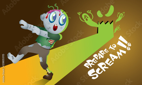 A cute zombie with spooky background.