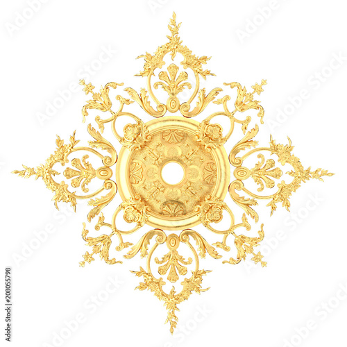 3d illustration stucco moldings, a gold ceiling rosette.