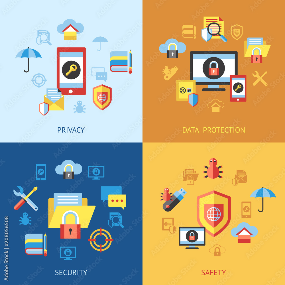 Digital vector data protection icon set Digital vector data protection icon set
