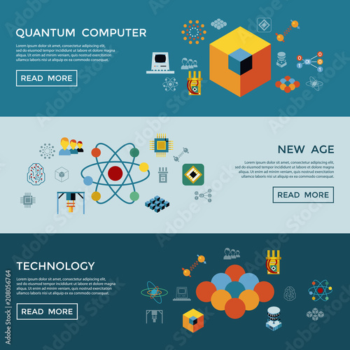 Digital vector quantum computing icon set