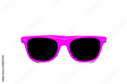 Summer pink sunglasses isolated in seamless white background. Minimal design element for sun protection, hot days, tropical travel, summer vacations and beach holidays.
