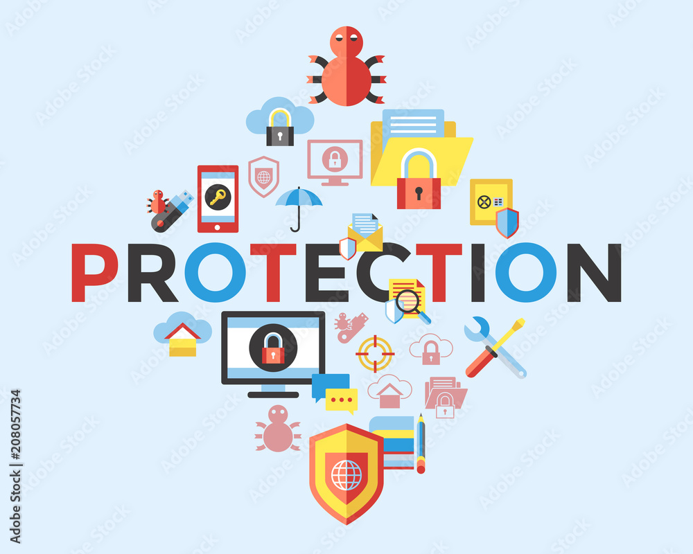 Digital vector data protection icon set
