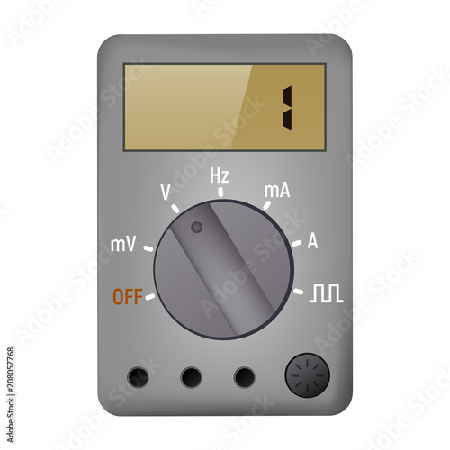 A multimeter with a screen. Current and voltage measurements. Electricity. Vector illustration.