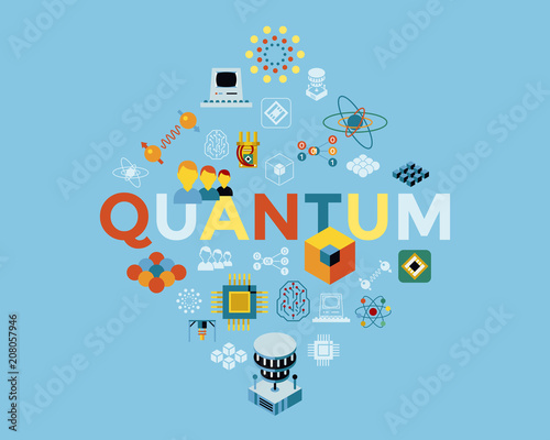 Digital vector quantum computing icon set