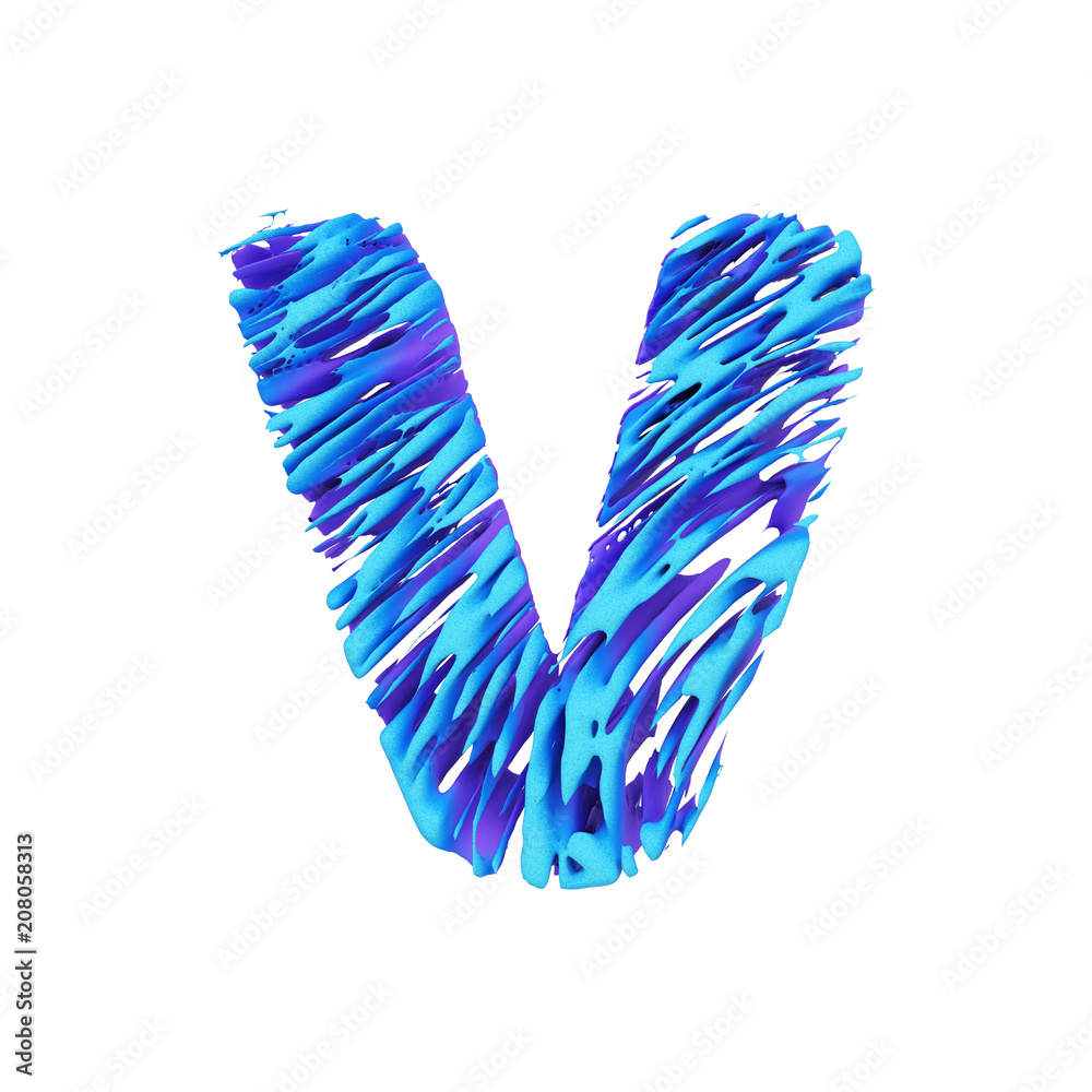 Alphabet letter V uppercase. Grungy font made of brushstrokes. 3D render isolated on white background. Alphabet letter V uppercase. Grungy font made of brushstrokes. 3D render isolated on white background.