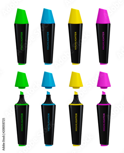 Set of opened and closed highlighters