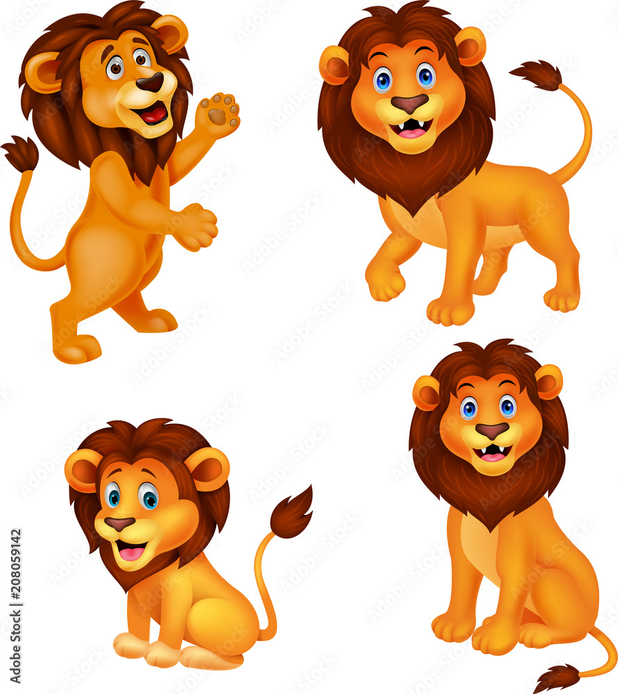 Cartoon lion collection set vector de Stock | Adobe Stock