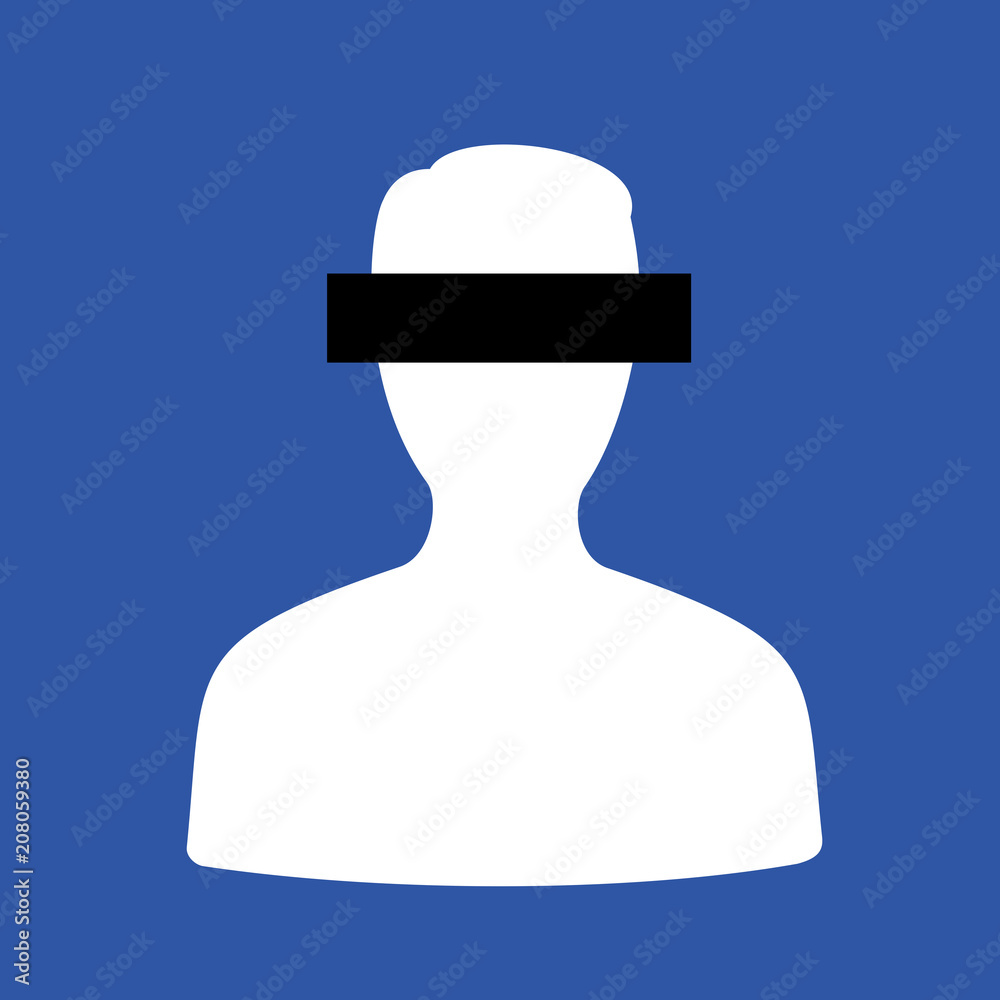 Anonymity and anonymisation of anonymous person - man is keeping private and secret of his face by covering. Black censor bar hides eyes. Vector illustration Anonymity and anonymisation of anonymous person - man is keeping private and secret of his face by covering. Black censor bar hides eyes. Vector illustration