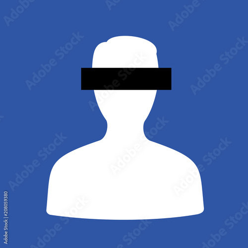 Anonymity and anonymisation of anonymous person - man is keeping private and secret of his face by covering. Black censor bar hides eyes. Vector illustration