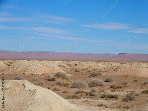 Brilliant panorama of Ketthara, a water well at african Sahara desert landscape near city of Erfoud in Morocco