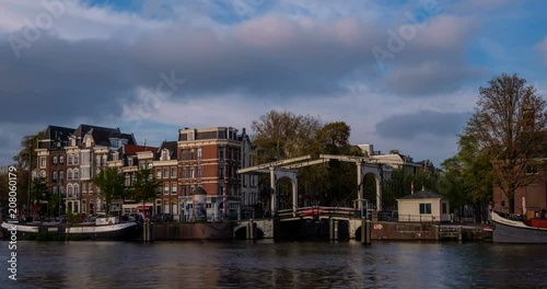 Amterdam canal, bridge and medieval houses timelapse photo