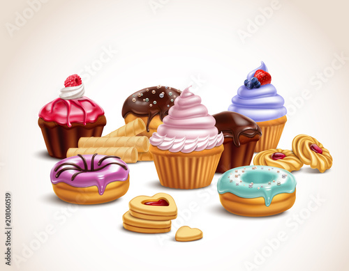 Realistic Sweet Treats Composition
