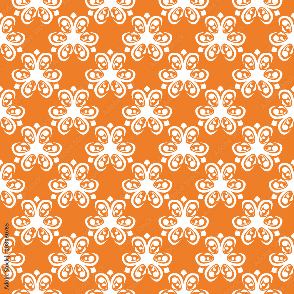 White floral seamless pattern on orange background White floral seamless pattern on orange background