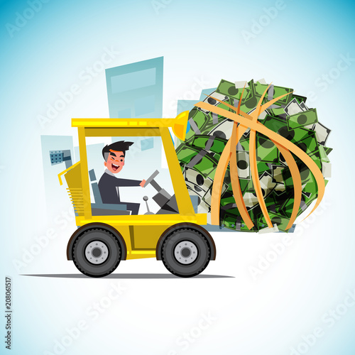 forklift car lifting money ball. money management concept - vector