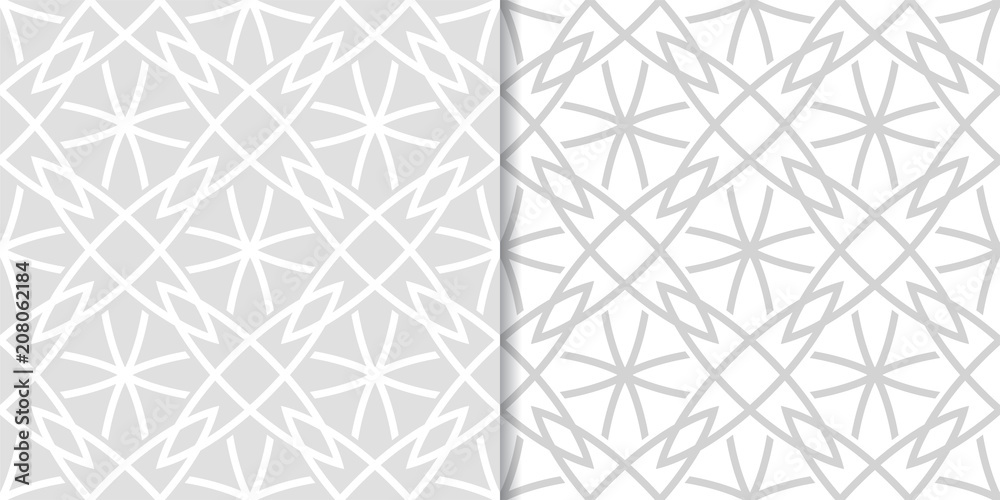 Light gray geometric ornaments. Set of seamless patterns Light gray geometric ornaments. Set of seamless patterns