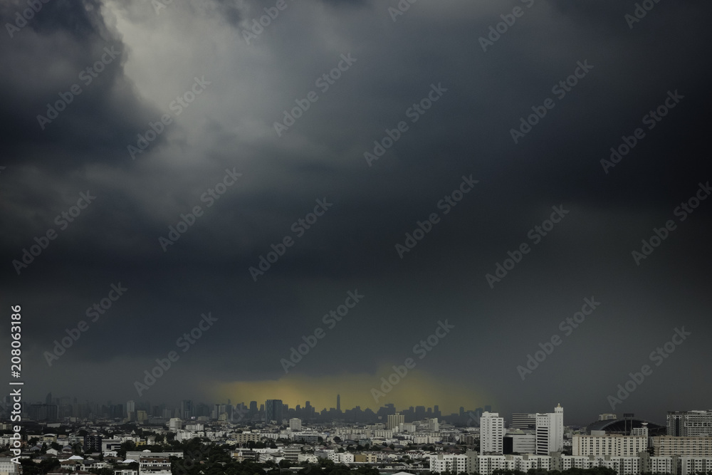 huge rain cloud sky over bangkok metropolitan city